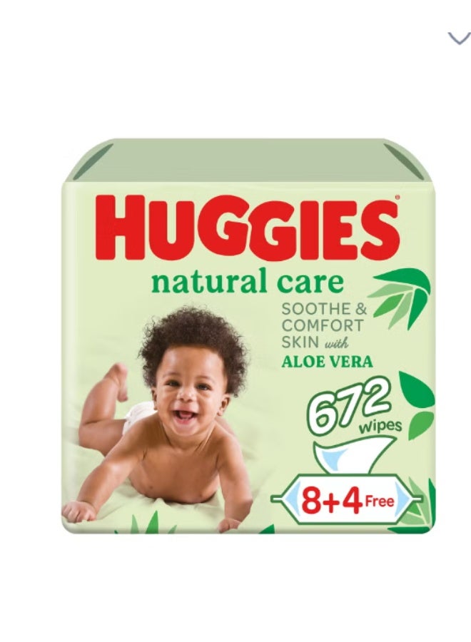 هاجيز مناديل أطفال طبيعية، مناديل بخلاصة الصبار، عبوة من 12 قطعة × 56 منديل، 672 منديل